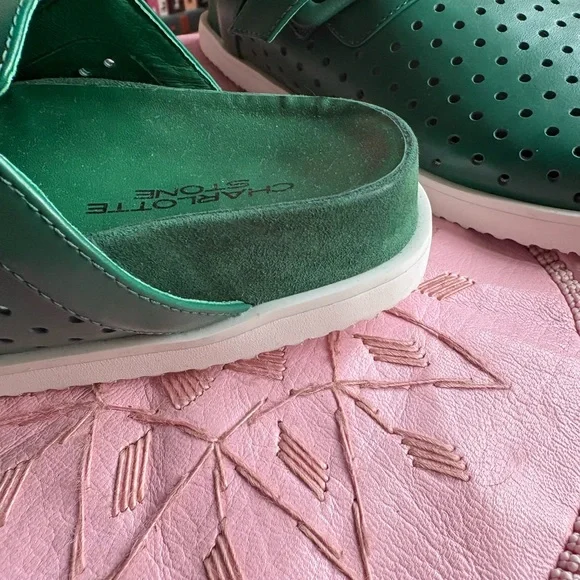 Charlotte Stone Porter Mule Green Perforated 7 - Picture 3 of 7